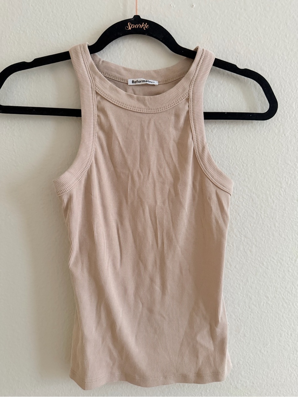 Reformation Ribbed Tank in Soft Taupe, size XS